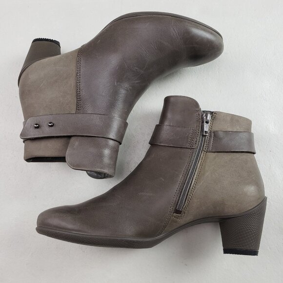 Ecco Sculptured 45 Ankle Bootie Womens 5-5.5 EU 36 Gray Leather Side Zip Heeled - Picture 8 of 14